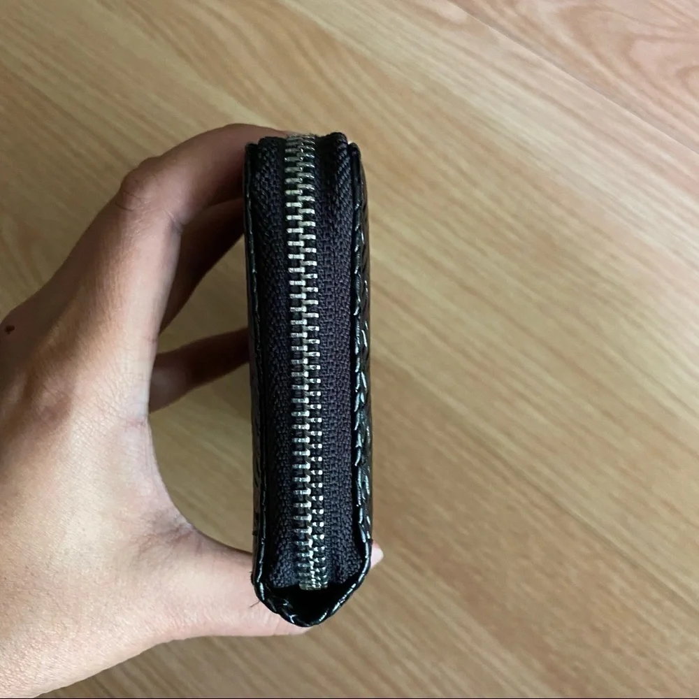 Black Faux Leather Zipper Continental Wallet